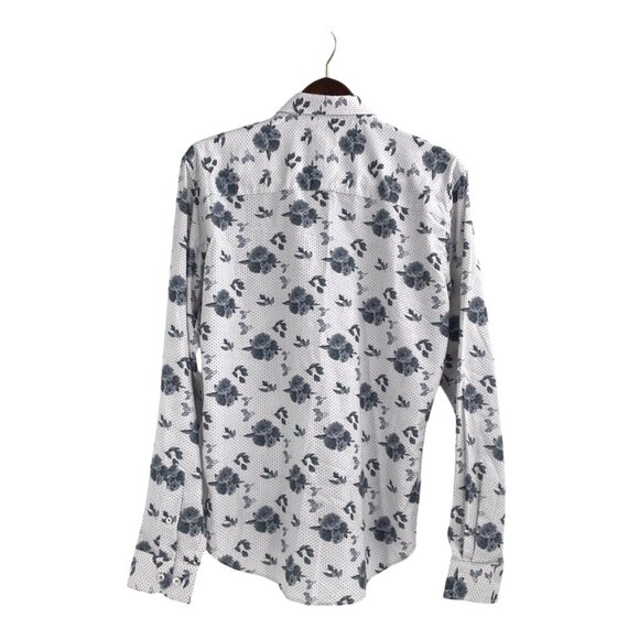 Eight X Floral Polka Dot Slim Fit Long Sleeve Button Up Shirt Classic White - Picture 2 of 8